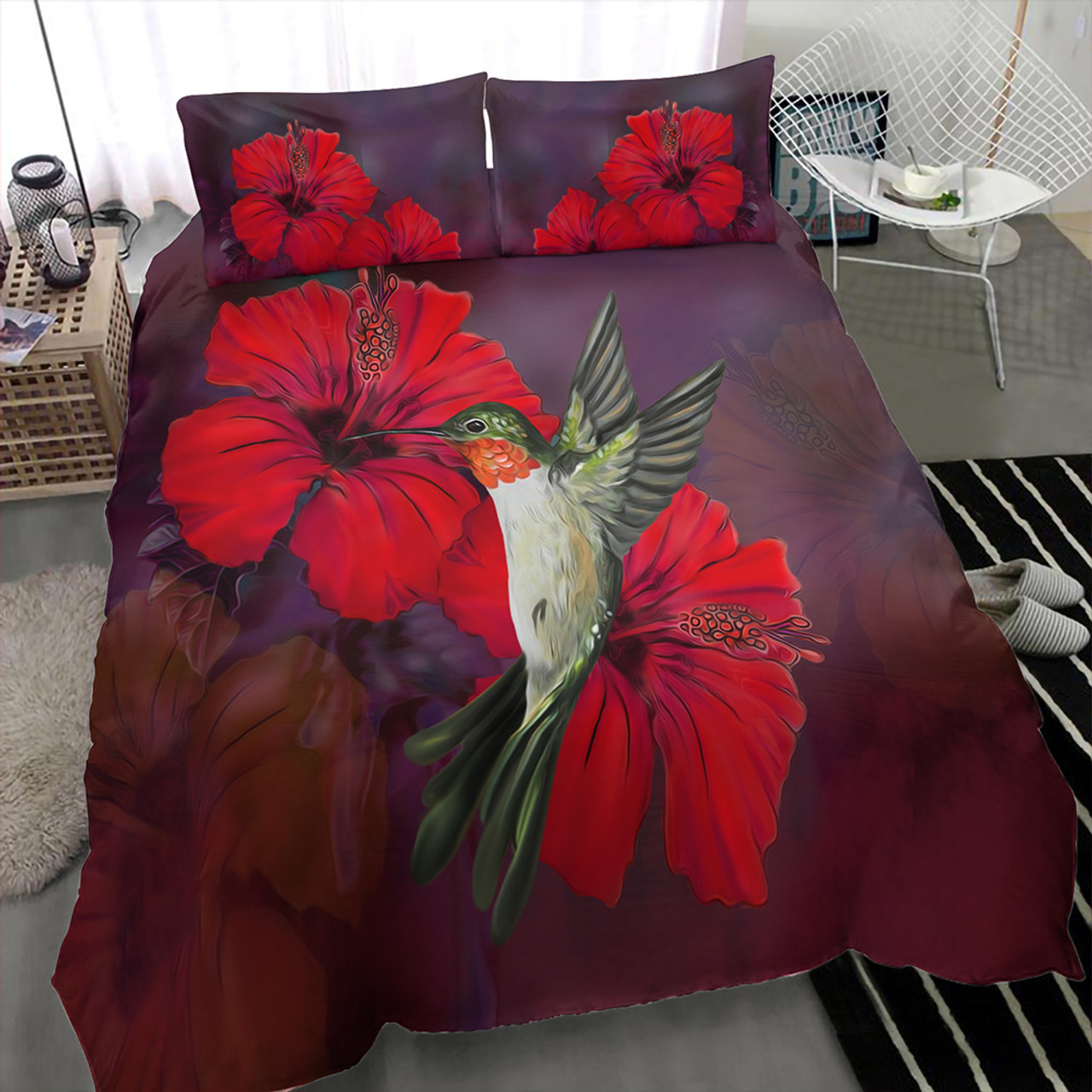 Hawaii Bedding Set Hibiscus Hummingbird