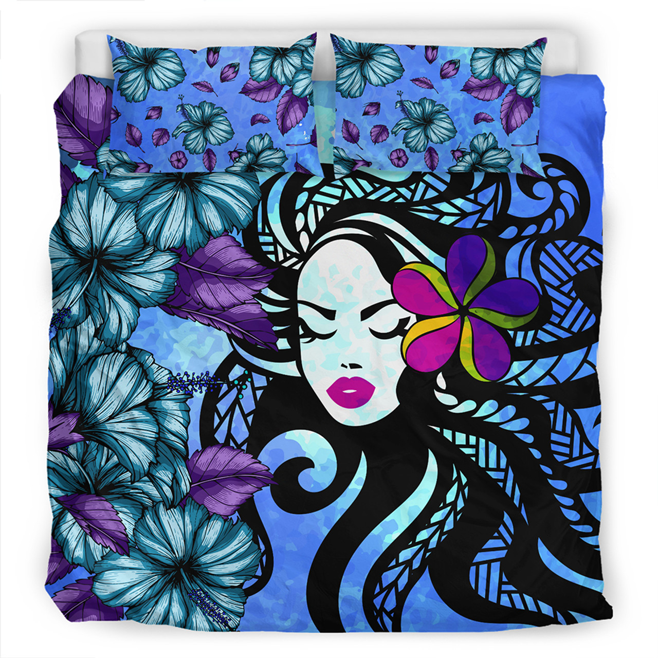 Hawaii Bedding Set Hibiscus Polynesian Hula Girl