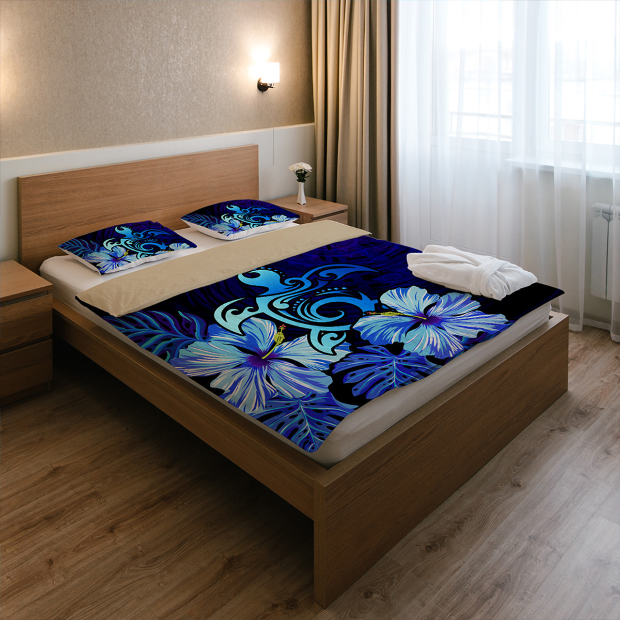 Hawaii Bedding Set Hibiscus Tropical Deep Ocean Turtle Sea