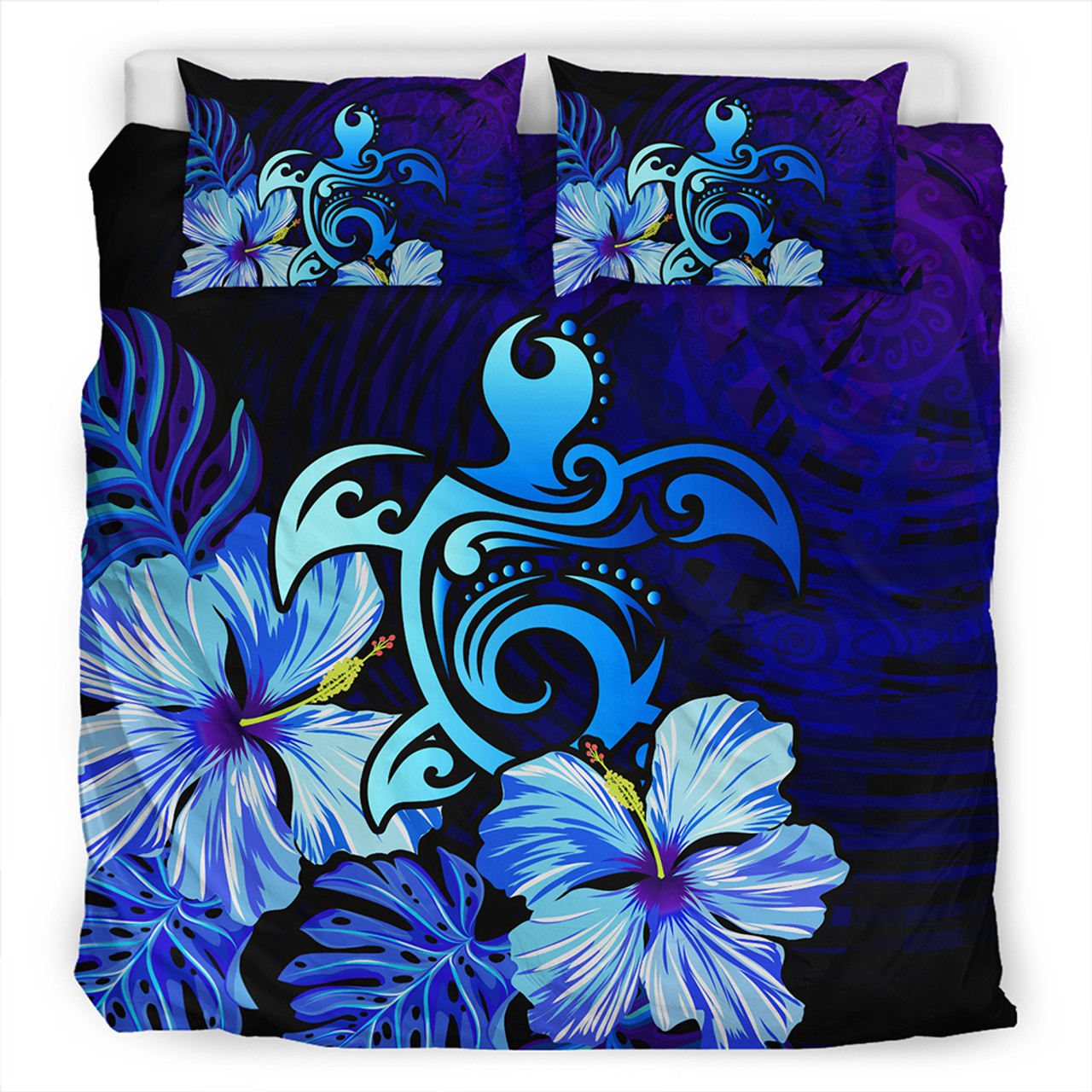 Hawaii Bedding Set Hibiscus Tropical Deep Ocean Turtle Sea