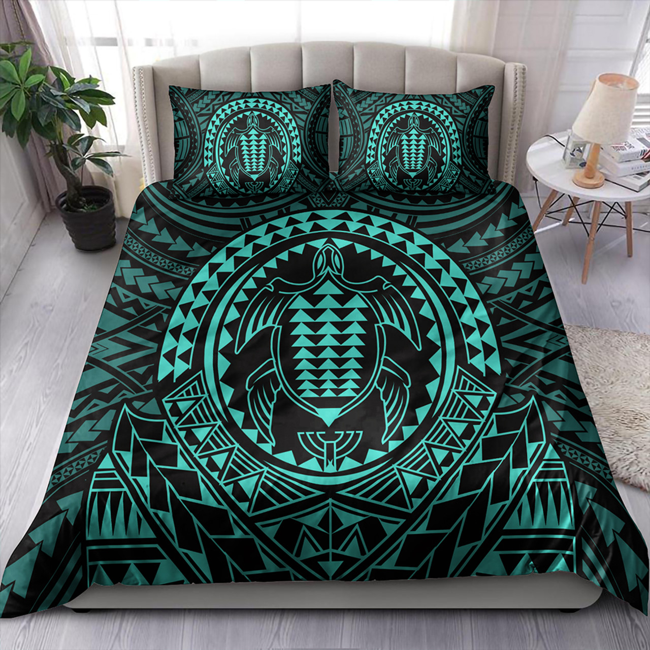 Hawaii Bedding Set Kakau Honu Arc Polynesian Turquoise