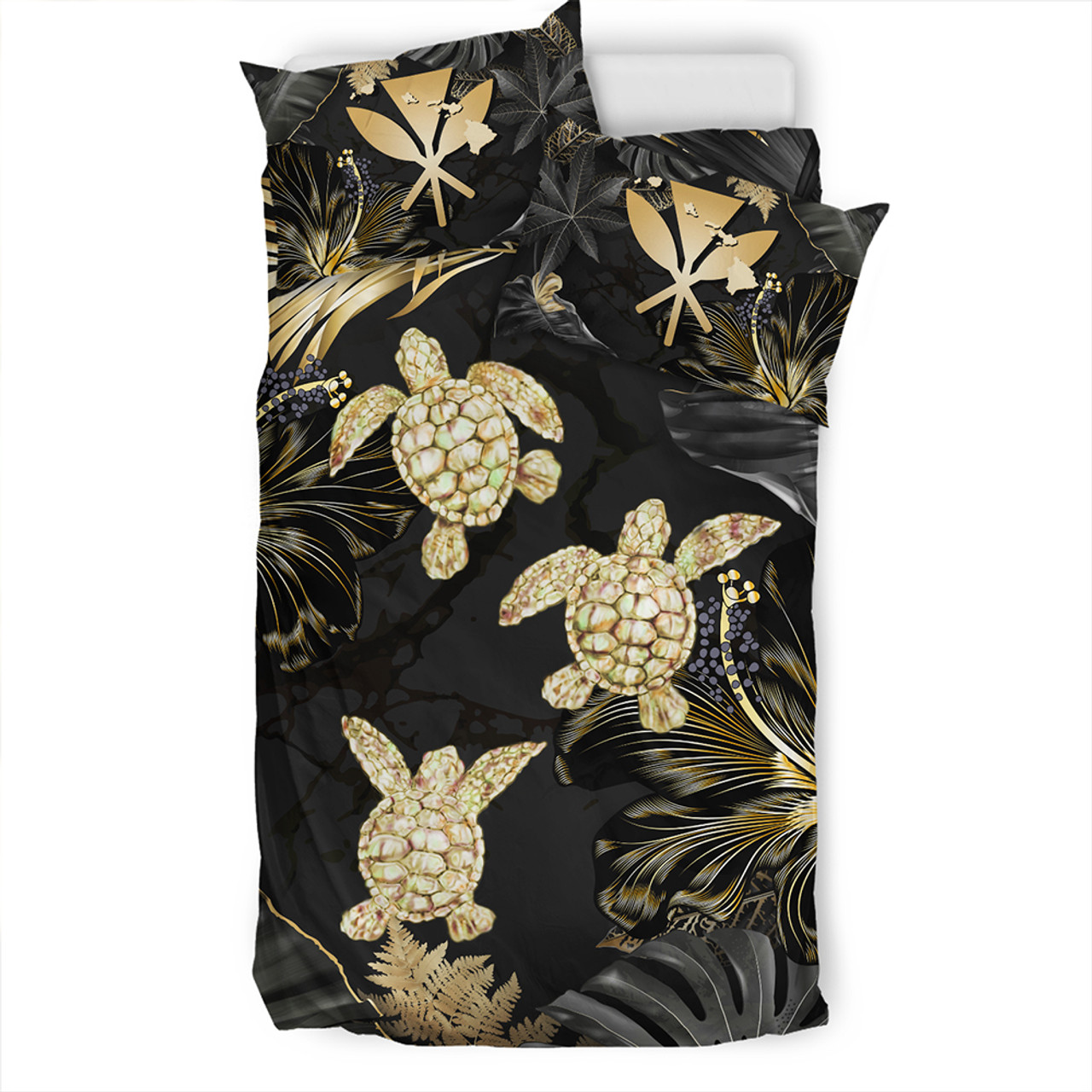 Hawaii Bedding Set Kanaka Maoli Golden Tropical Turtle