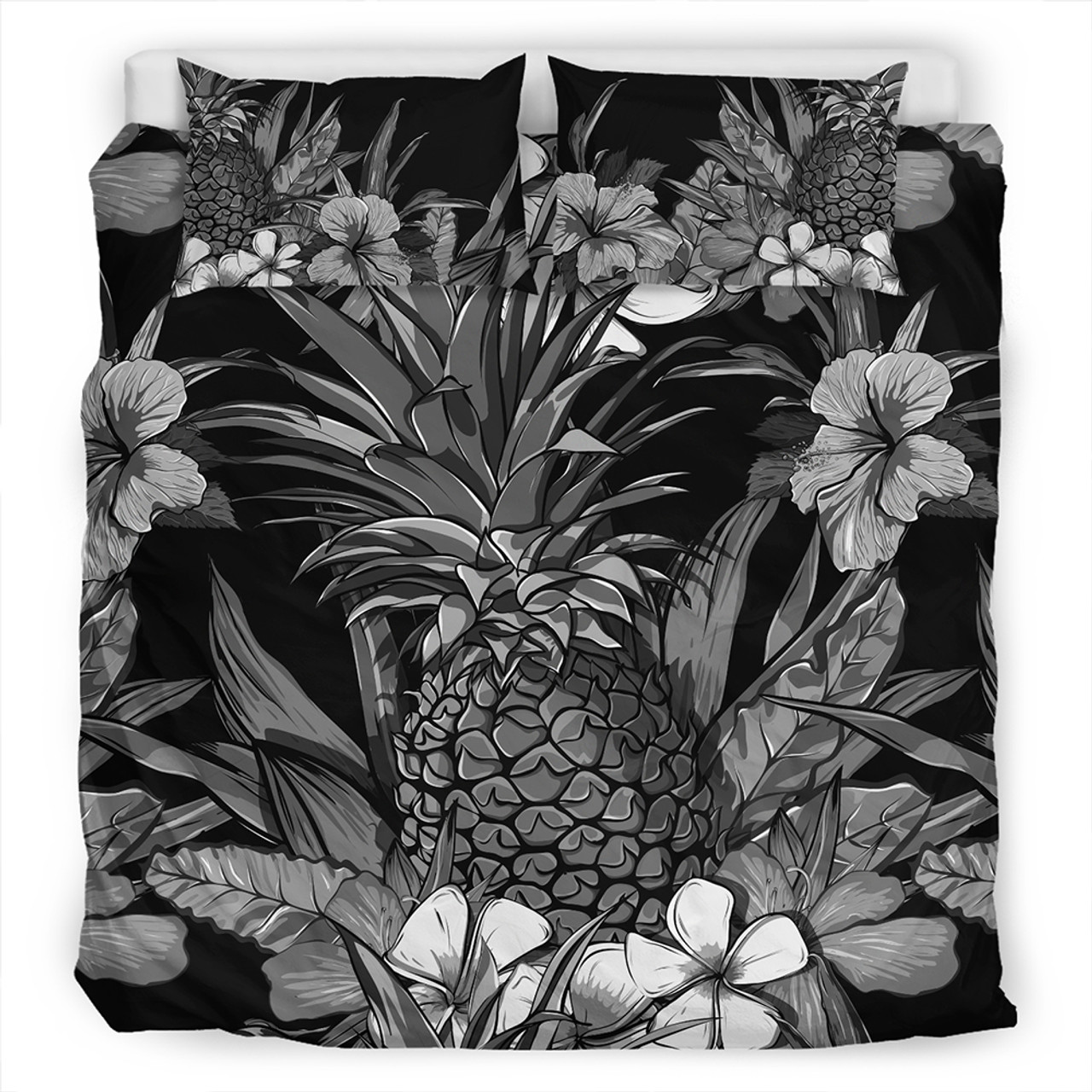 Hawaii Bedding Set Pineapple Hibiscus Black And White