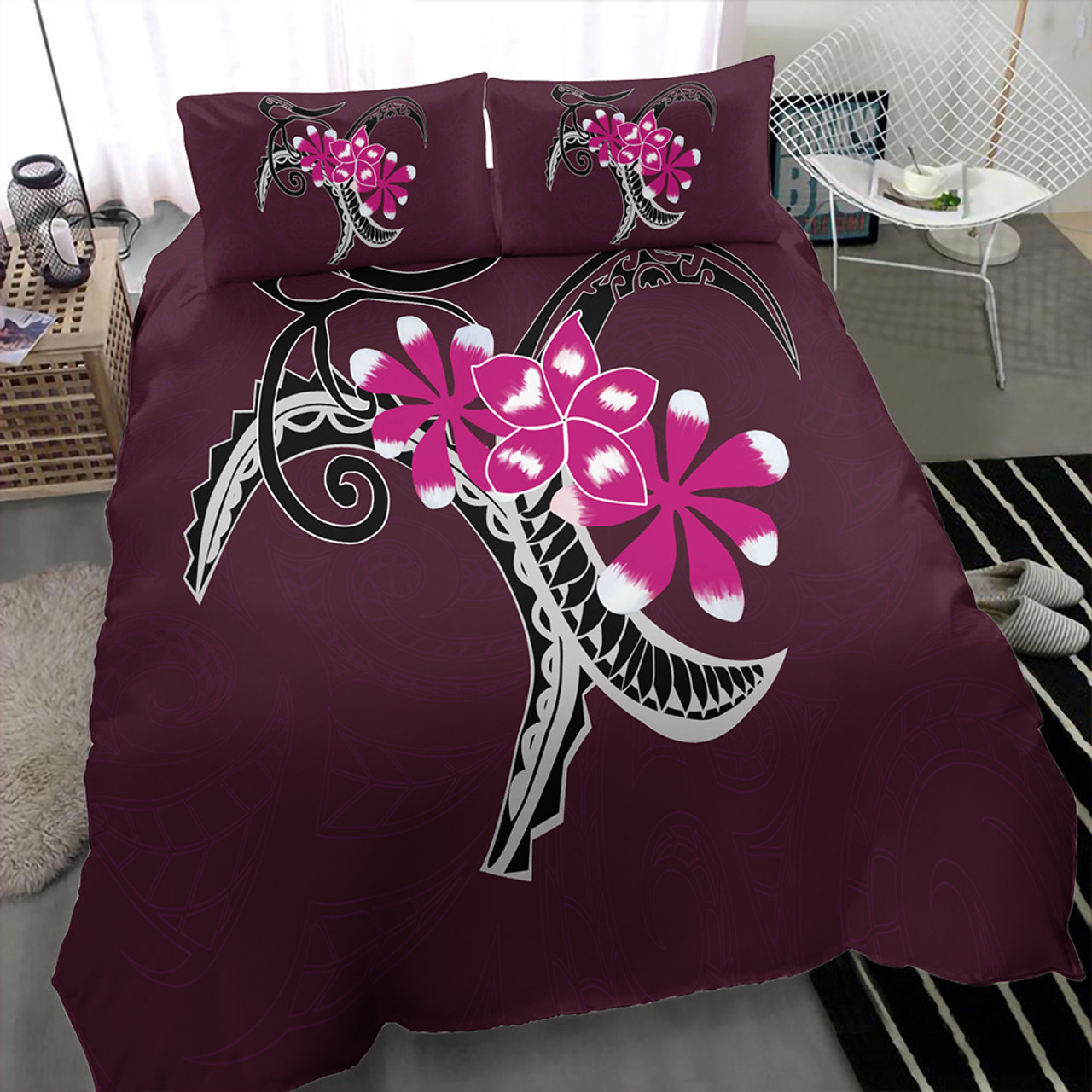 Hawaii Bedding Set Plumeria Polynesia Pink