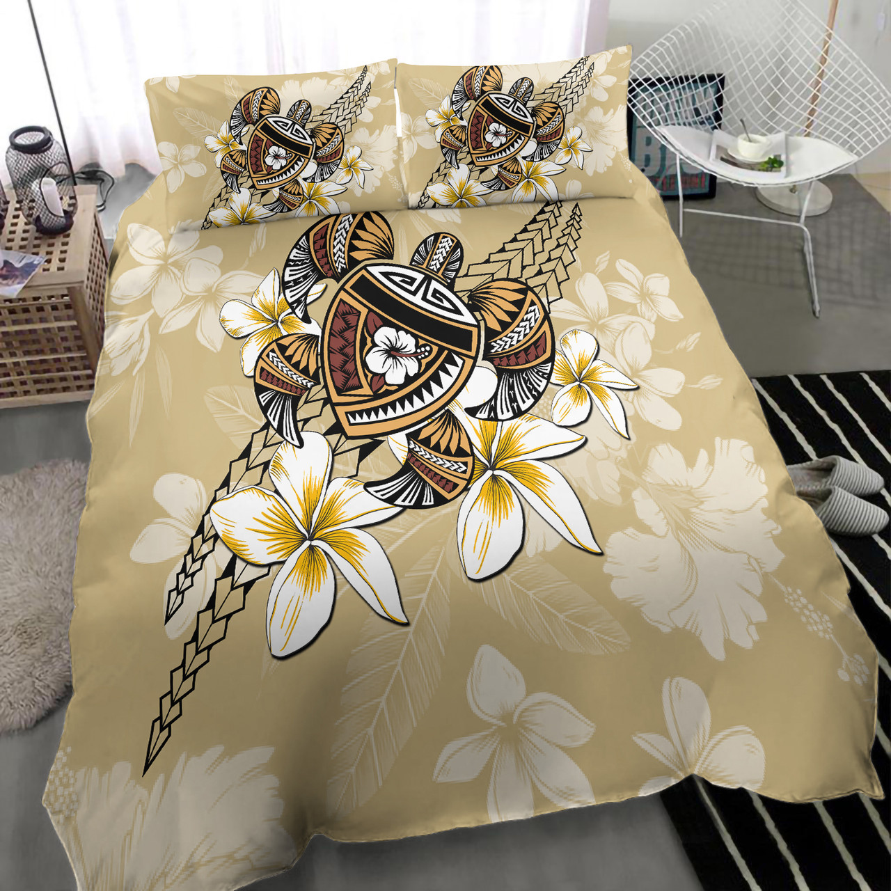 Hawaii Bedding Set Turtle Polynesian Plumeria