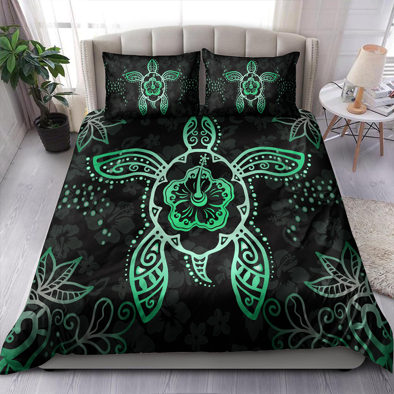 Hawaii Bedding Set Turtle Hibiscus Green