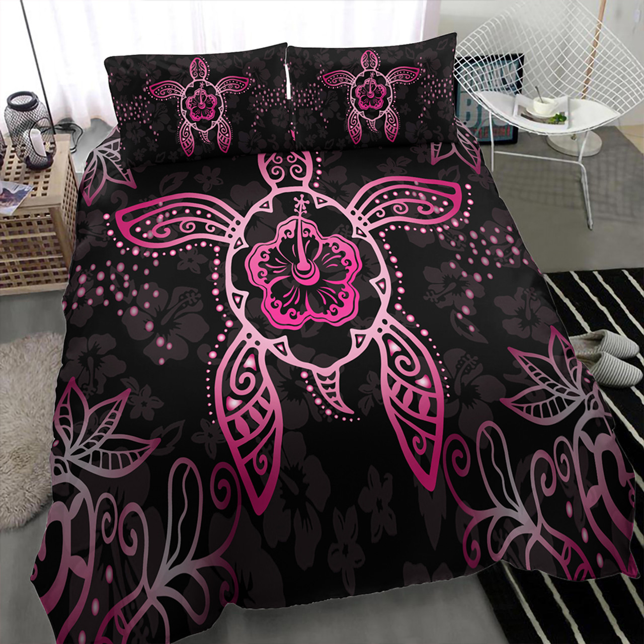 Hawaii Bedding Set Turtle Hibiscus Pink