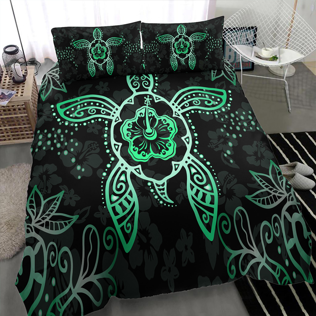 Hawaii Bedding Set Turtle Hibiscus Green New