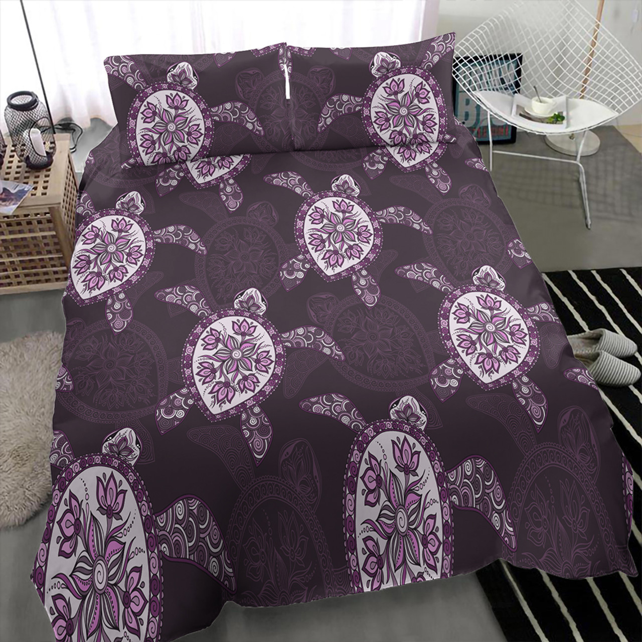 Hawaii Bedding Set Turtle Plumeria Violet