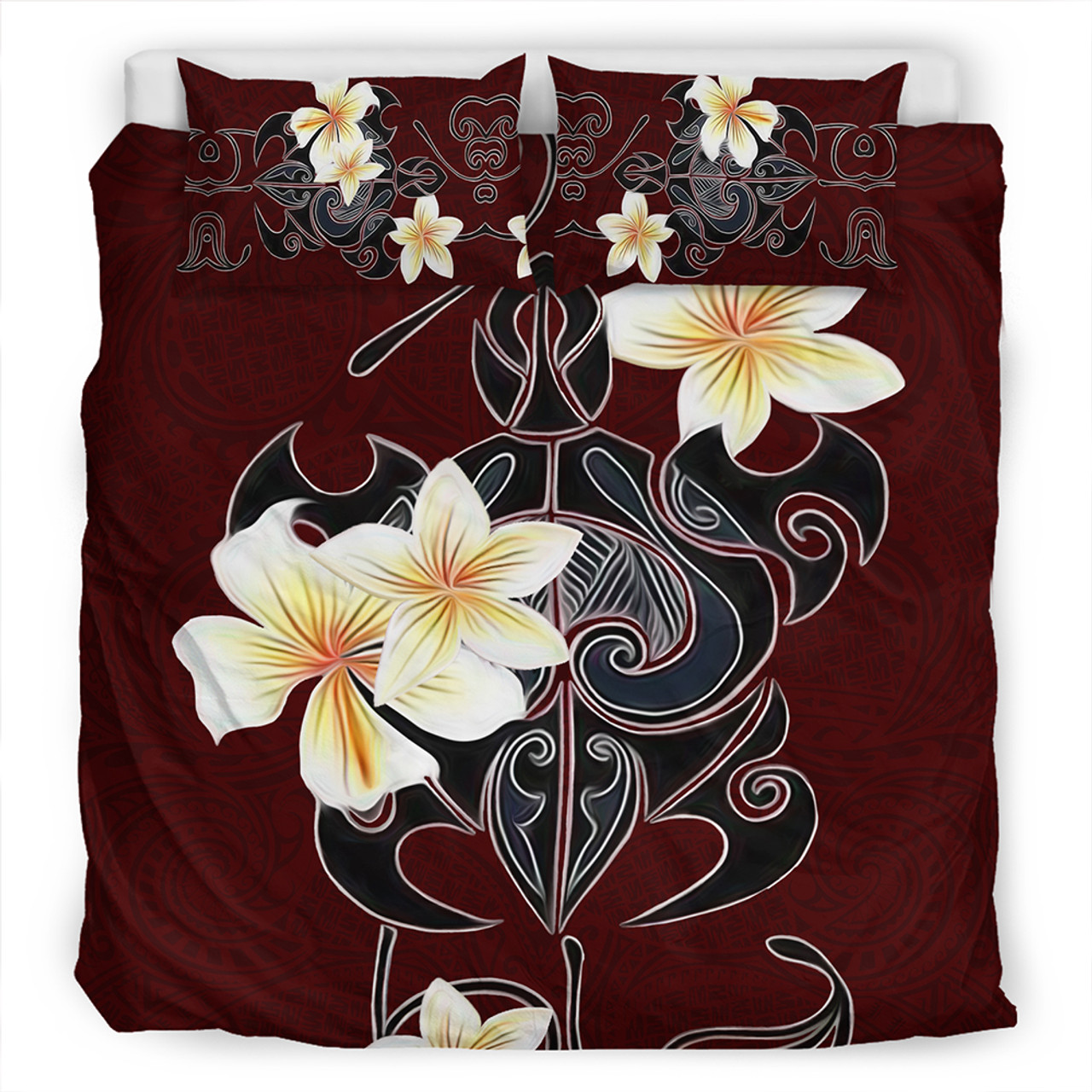 Hawaii Bedding Set Turtle Poly Trinal Plumeria Red