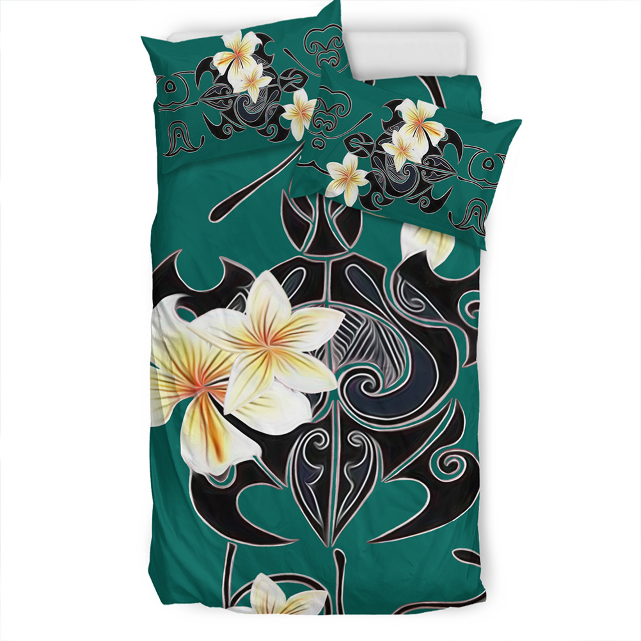 Hawaii Bedding Set Turtle Poly Trinal Plumeria Turquoise