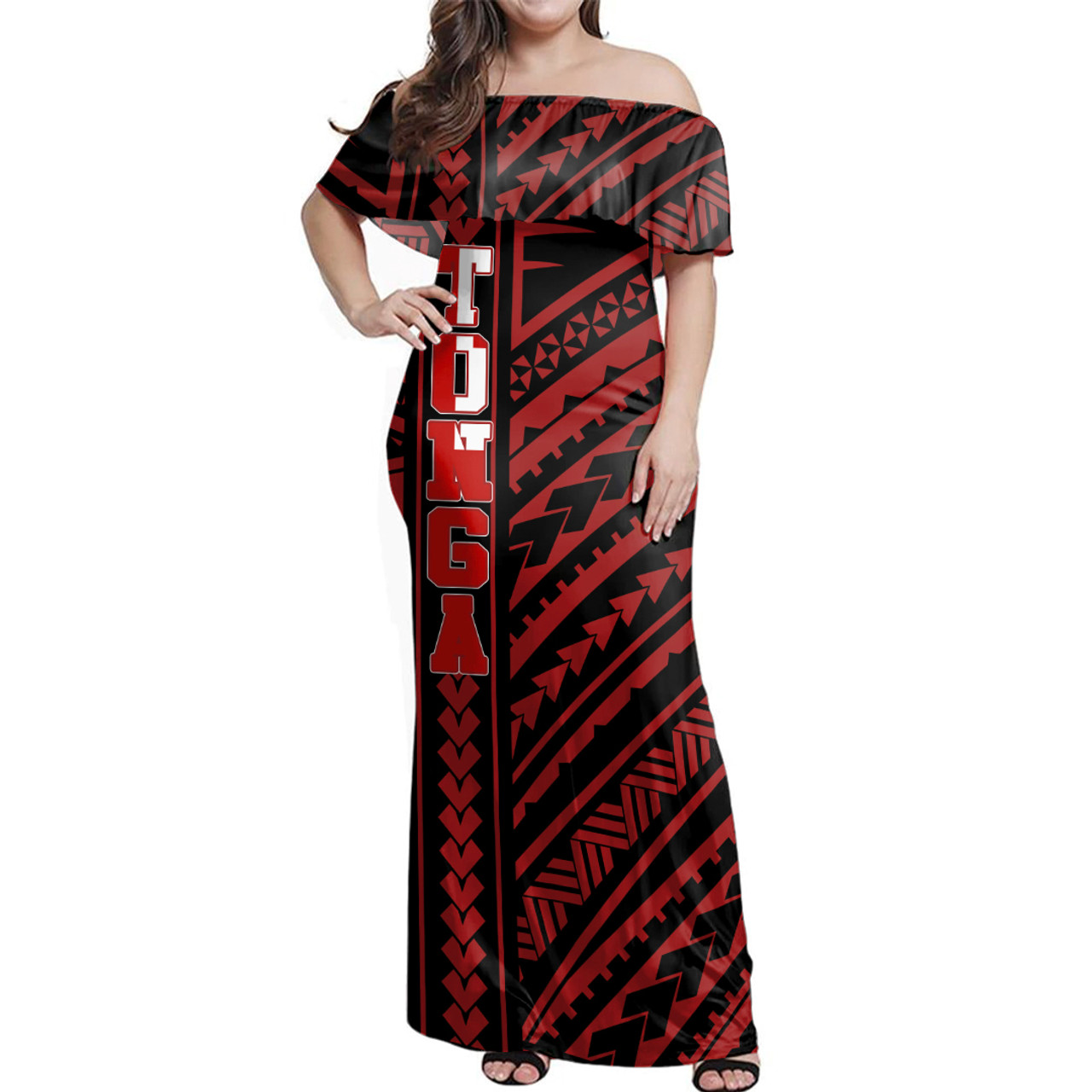 Tonga Polynesian Style Woman Off Shoulder Long Dress