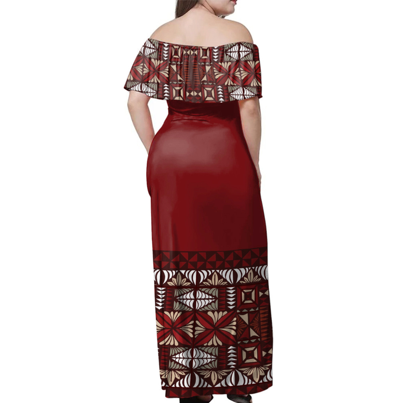 Tonga Siapo Style Woman Off Shoulder Long Dress