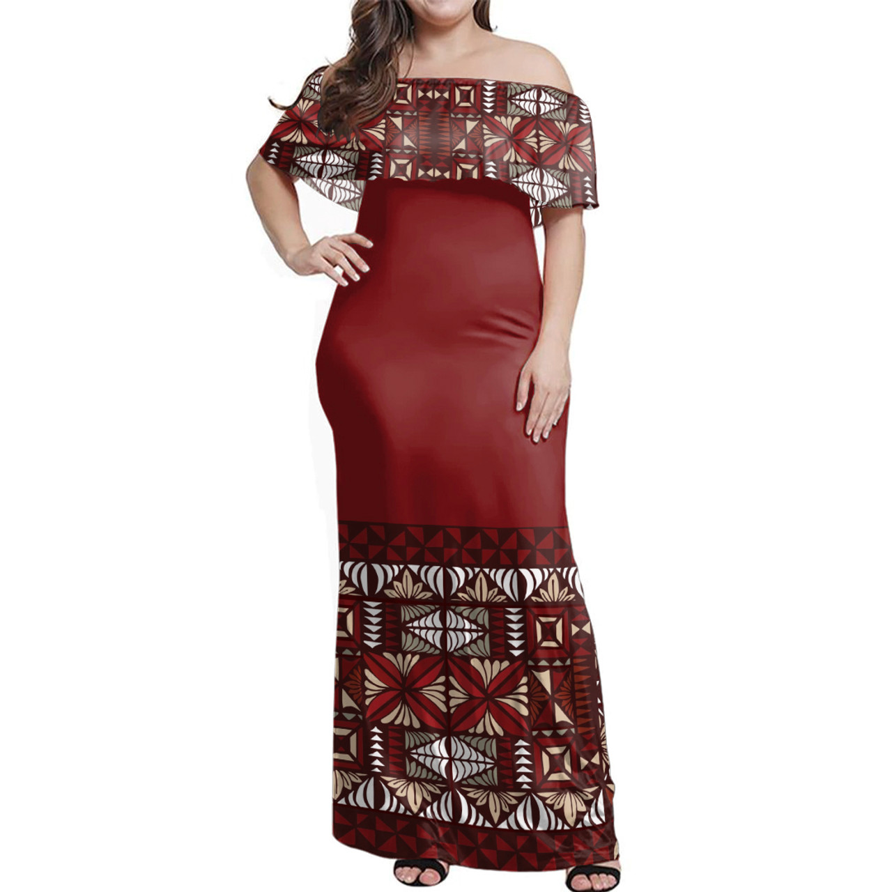 Tonga Siapo Style Woman Off Shoulder Long Dress