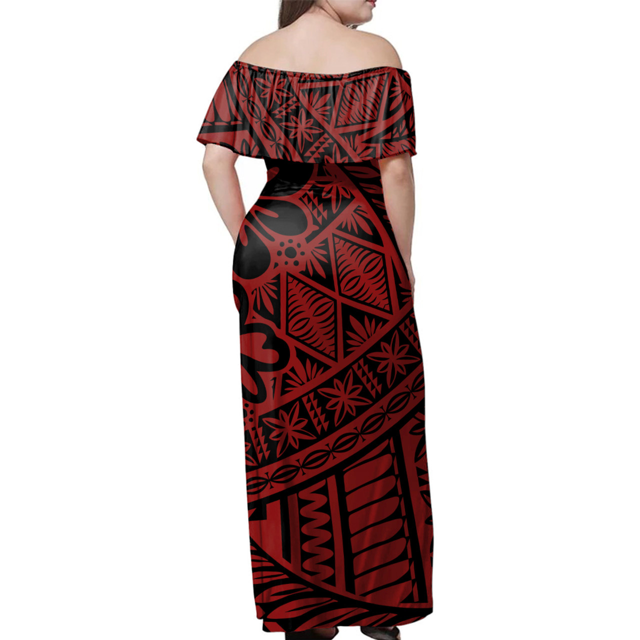 Tonga Kupesi Ngatu Woman Off Shoulder Long Dress