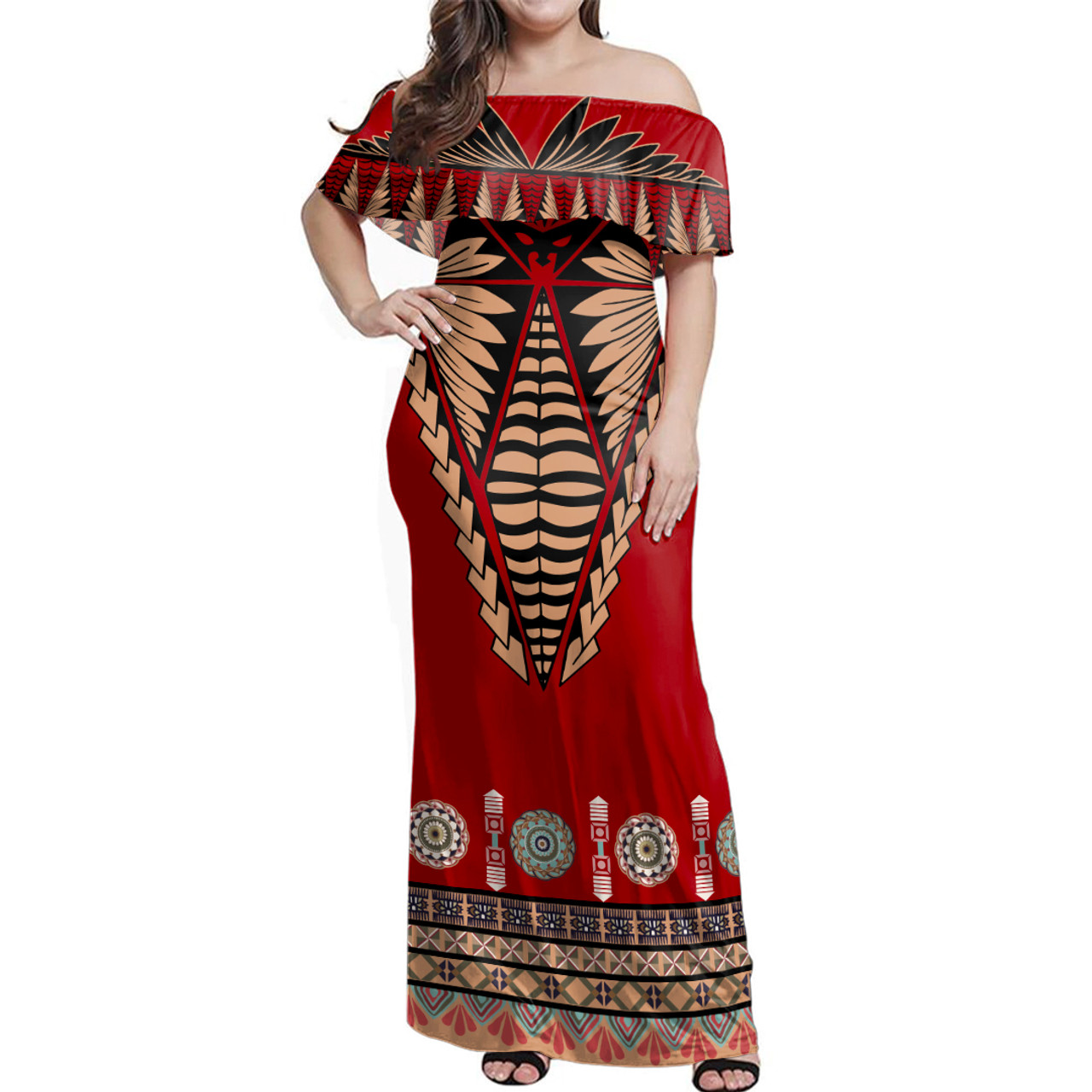 Tonga Ngatu Art Design Woman Off Shoulder Long Dress