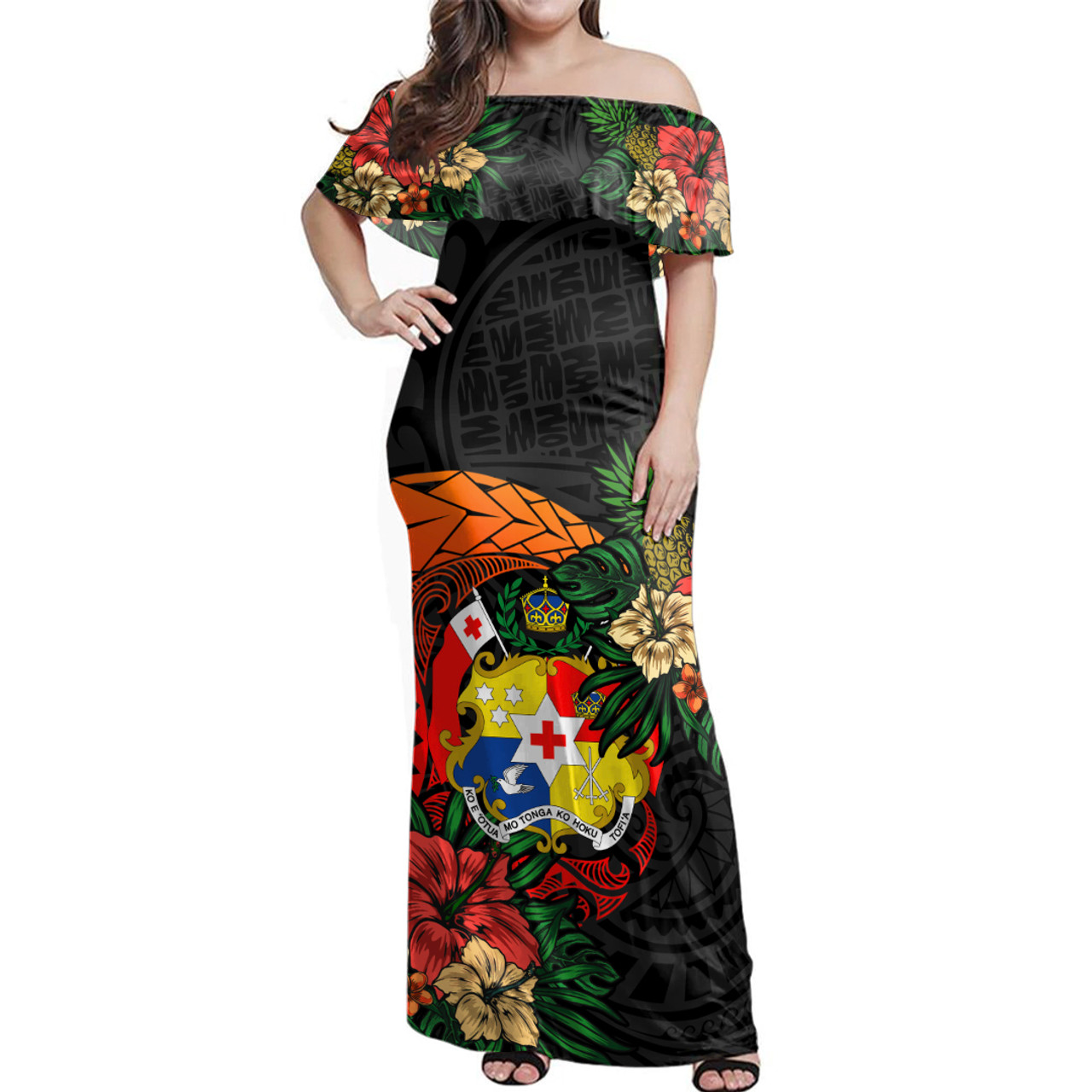 Tonga Polynesian Hibiscus Tropical Woman Off Shoulder Long Dress