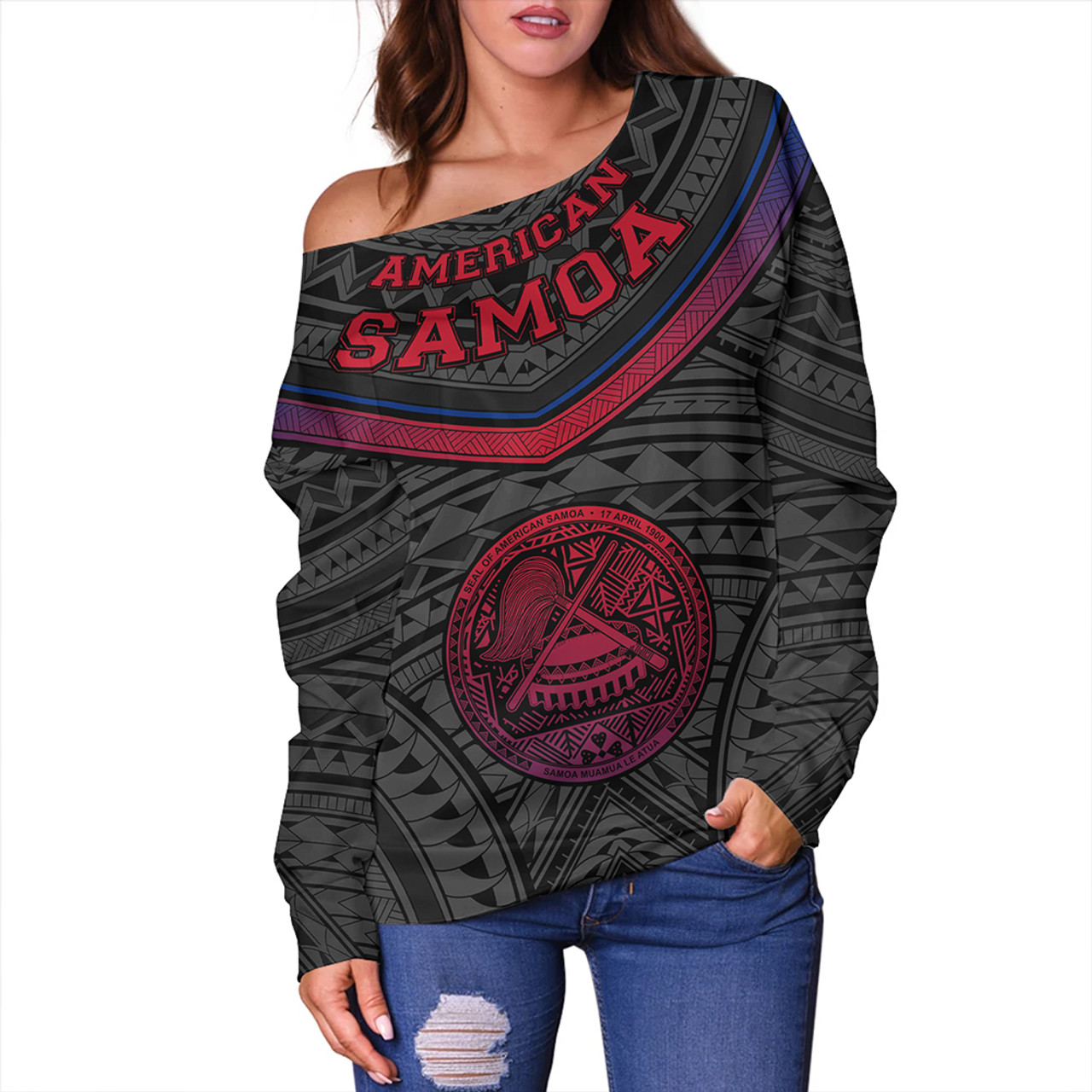 Samoa Off Shoulder Sweatshirt American Samoa Polynesian Authen