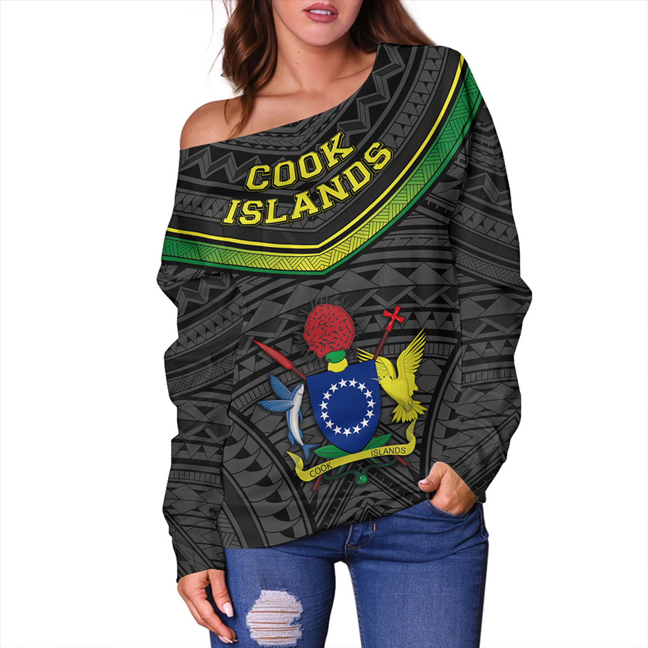 Cook Islands Off Shoulder Sweatshirt Polynesian Authen