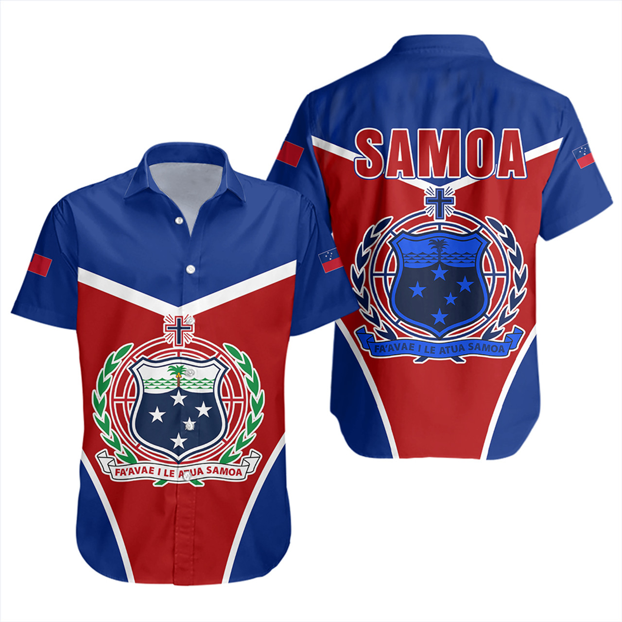 Samoa Hawaiian Shirt Samoa Flag And Coat Of Arms Style