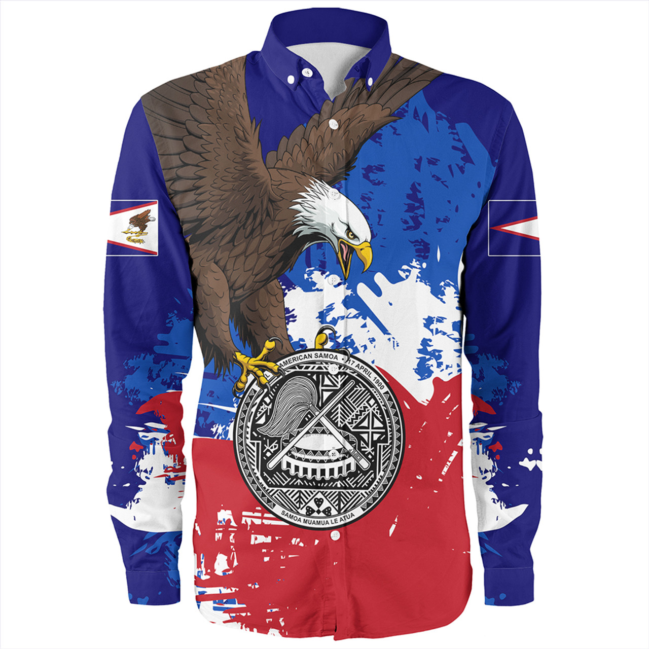 Samoa Long Sleeve Shirt American Samoa Flag Eagle Grunge