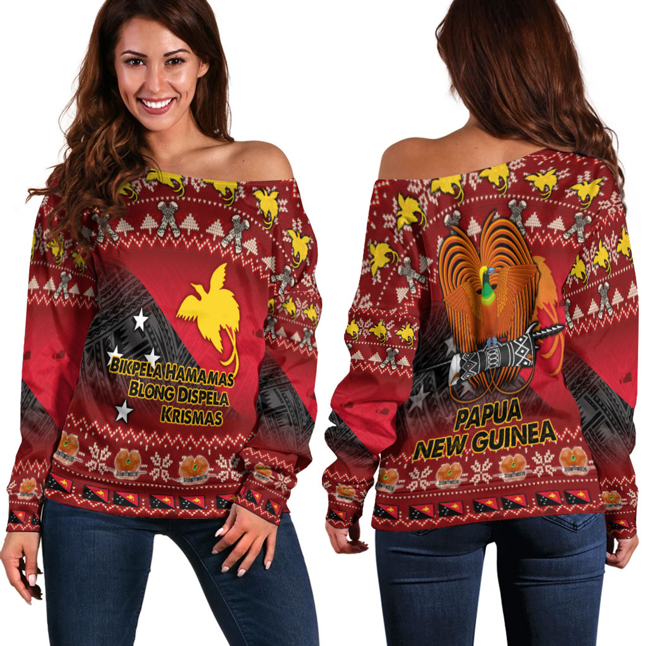 Papua New Guinea Women Off Shoulder Sweater - PNG Merry Christmas