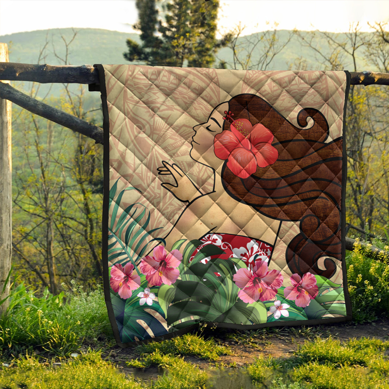 Hawaii Premium Quilt Beautiful Hula Girl Hibiscus Tropical