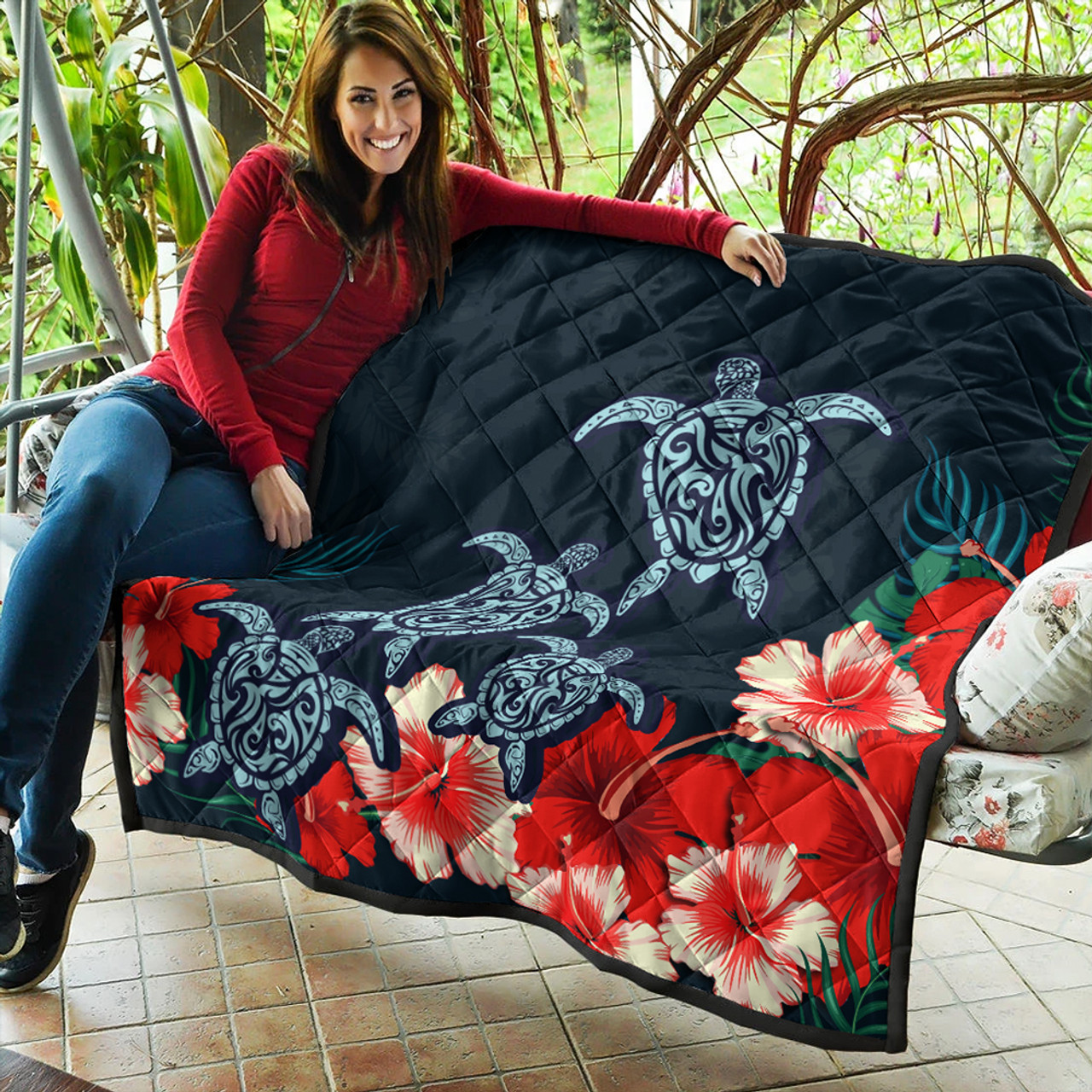 Hawaii Premium Quilt Four Turtle Hibiscus Tropical