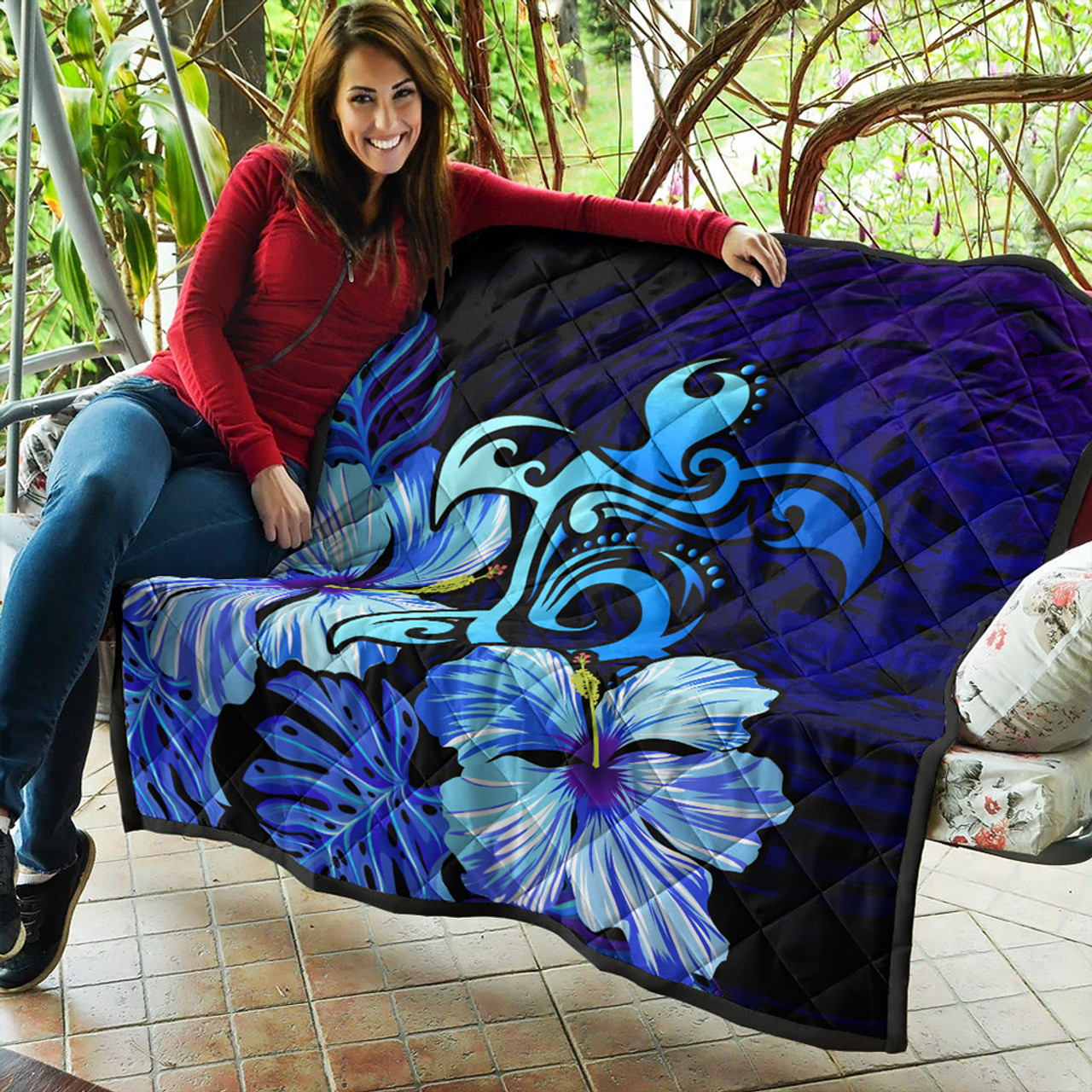 Hawaii Premium Quilt Hibiscus Tropical Deep Ocean Turtle Sea