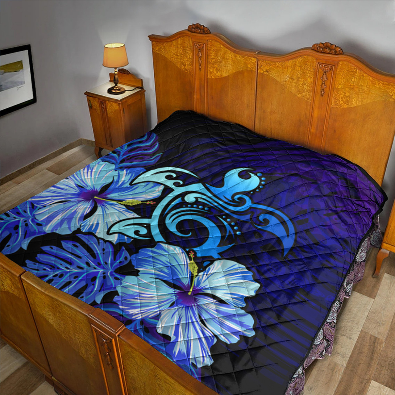 Hawaii Premium Quilt Hibiscus Tropical Deep Ocean Turtle Sea