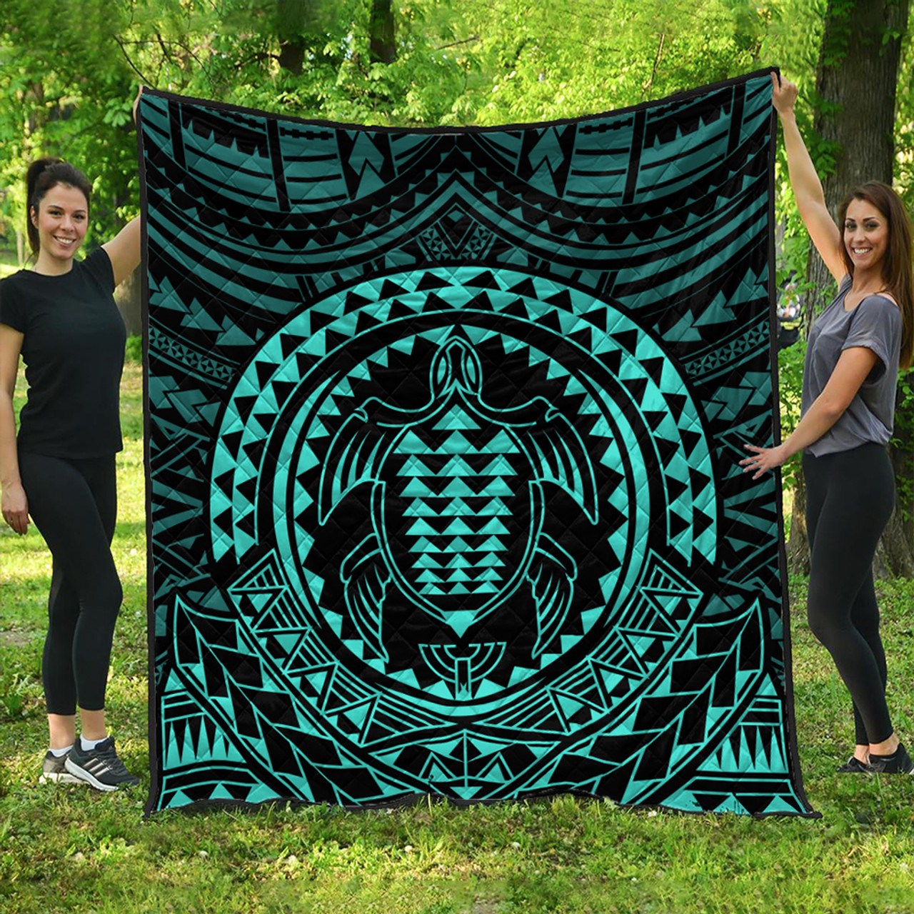 Hawaii Premium Quilt Kakau Honu Arc Polynesian Turquoise