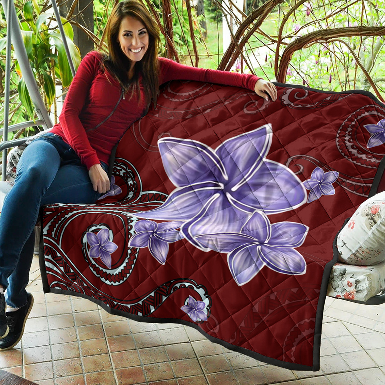 Hawaii Premium Quilt Plumeria Violet Polynesia Red