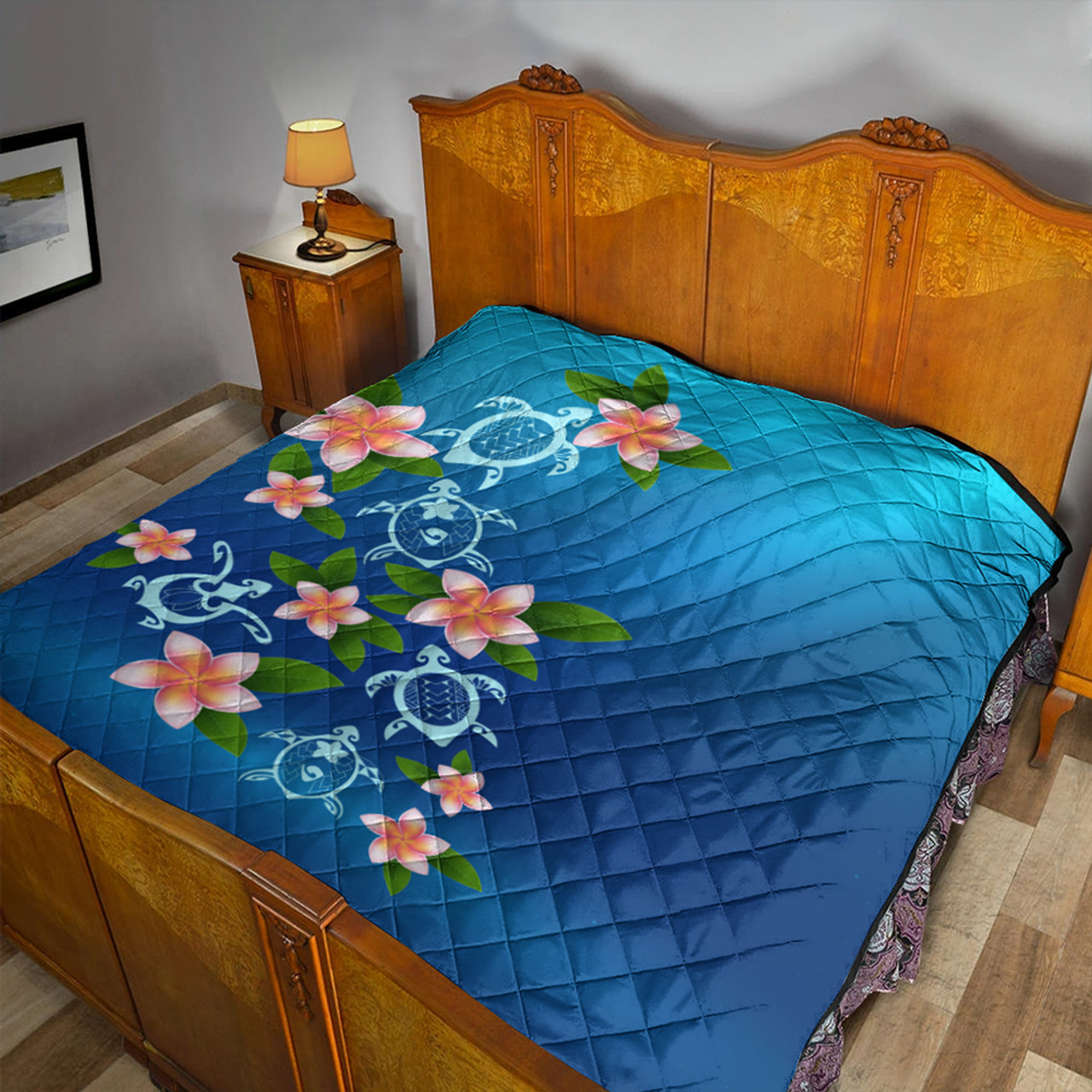 Hawaii Premium Quilt Turtle Polynesian Plumeria Ocean