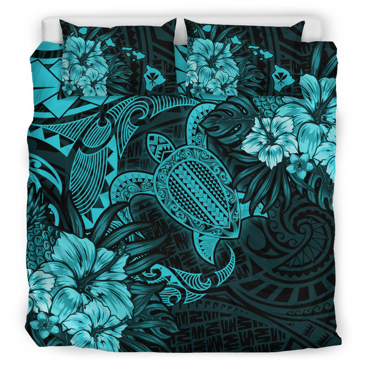 Hawaii Bedding Set - Hawaii Polynesian Turtle Tropical Turquoise Bedding Set