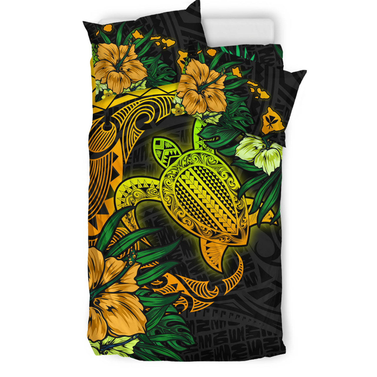 Hawaii Bedding Set - Hawaii Polynesian Turtle Tropical Gardient Yellow Bedding Set