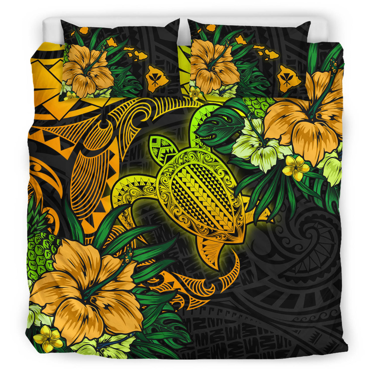 Hawaii Bedding Set - Hawaii Polynesian Turtle Tropical Gardient Yellow Bedding Set