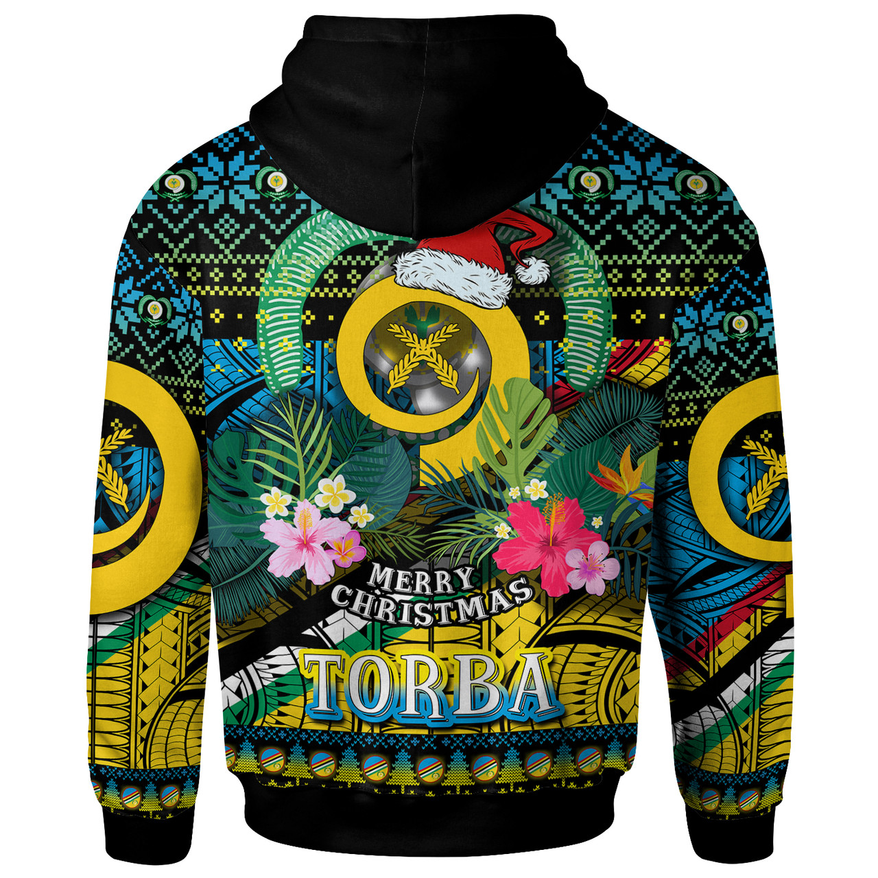 Torba Polynesian Christmas Hoodie - Custom Torba Vanuatu Coat of Arms Christmas Hat Polynesian Patterns Hoodie