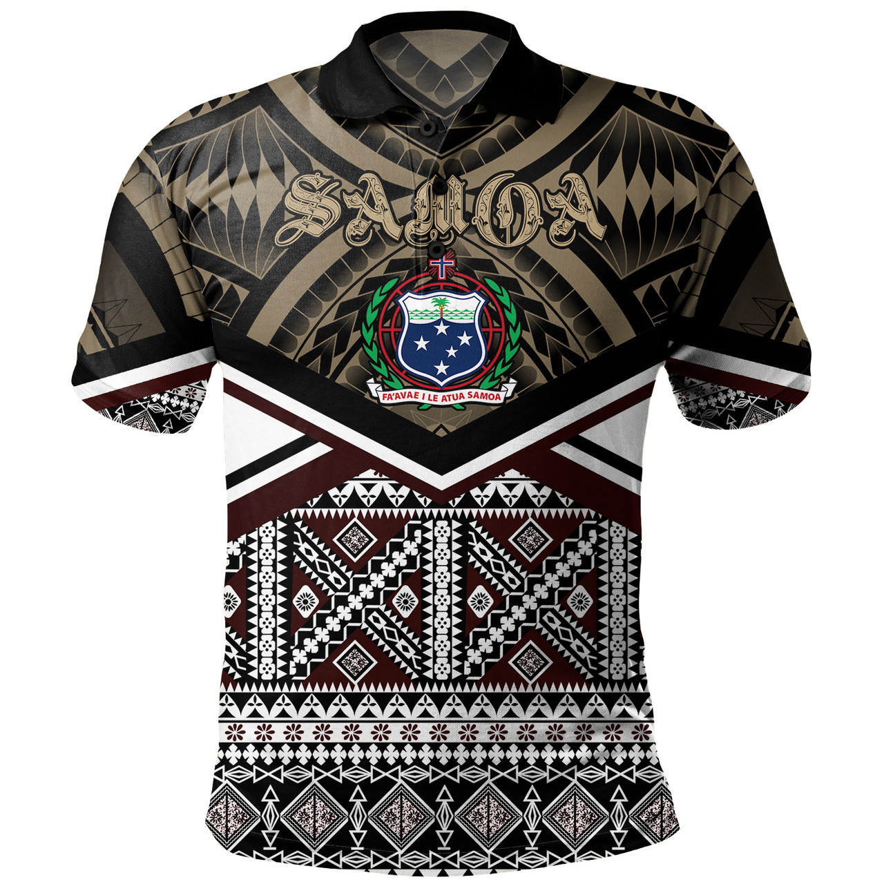 Samoa Polo Shirt - Samoa Masi Dobby Coat Of Arms Polo Shirt