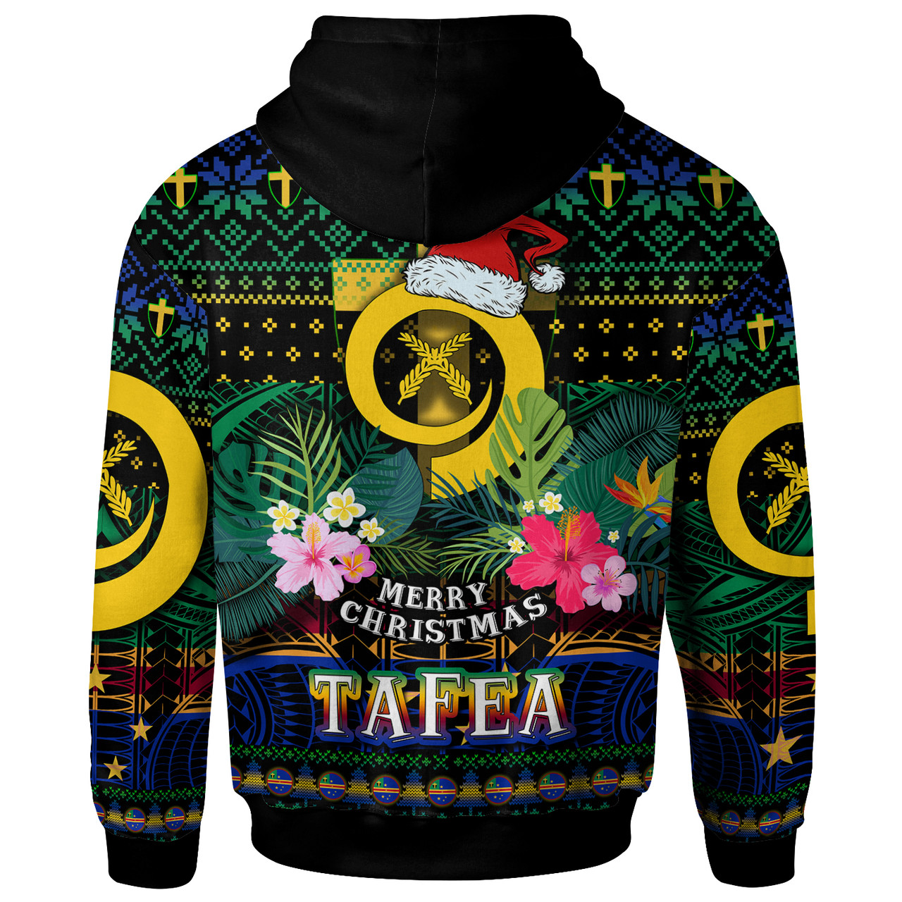 Tafea Polynesian Christmas Hoodie - Custom Tafea Vanuatu Coat of Arms Christmas Hat Polynesian Patterns Hoodie