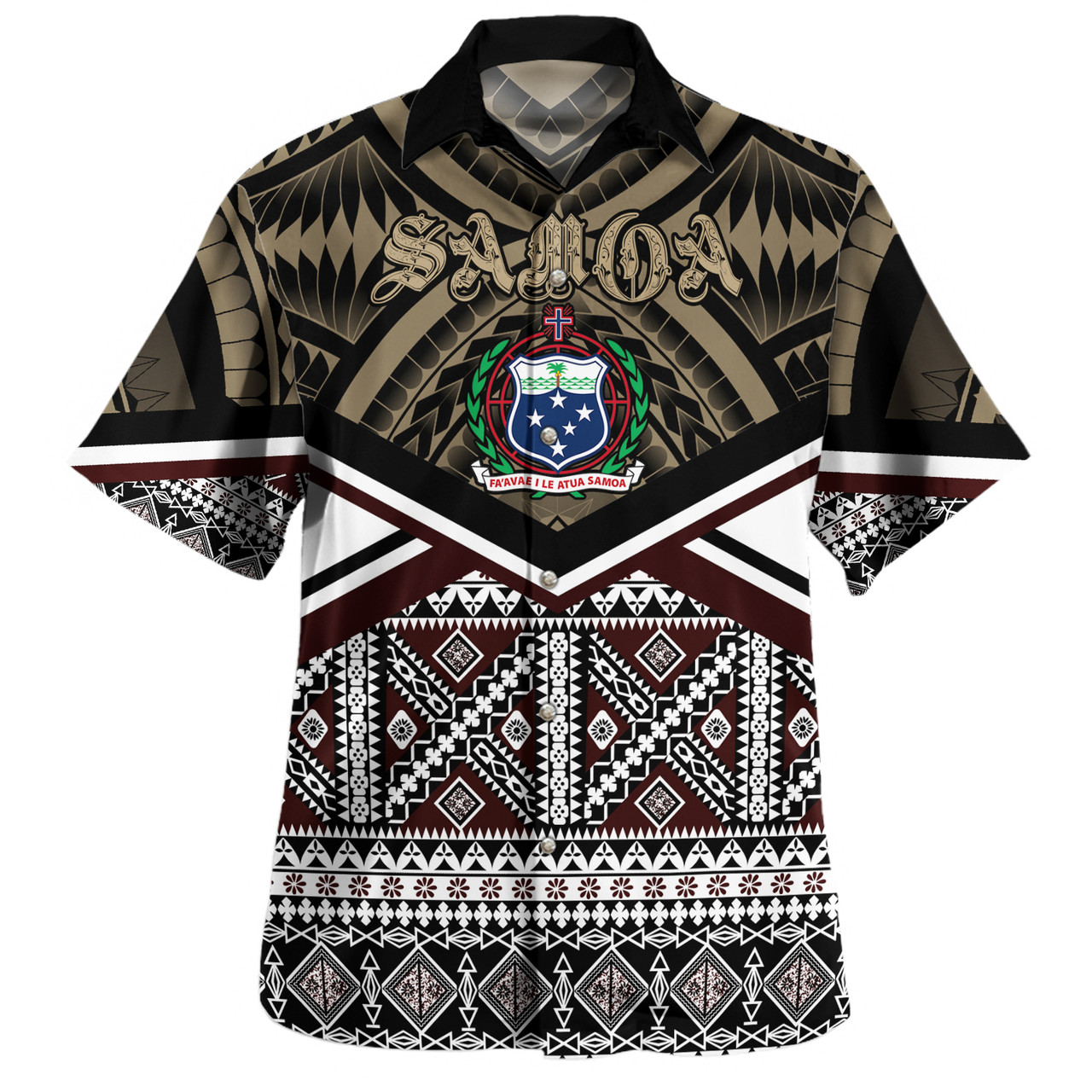 Samoa Hawaiian Shirt - Samoa Masi Dobby Coat Of Arms Hawaiian Shirt
