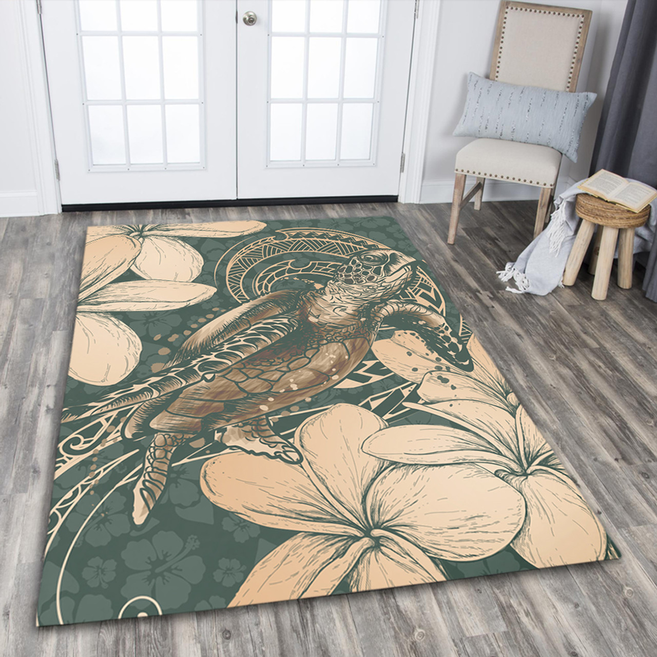 Hawaii Area Rug Turtle Map Plumeria Hibiscus Floral