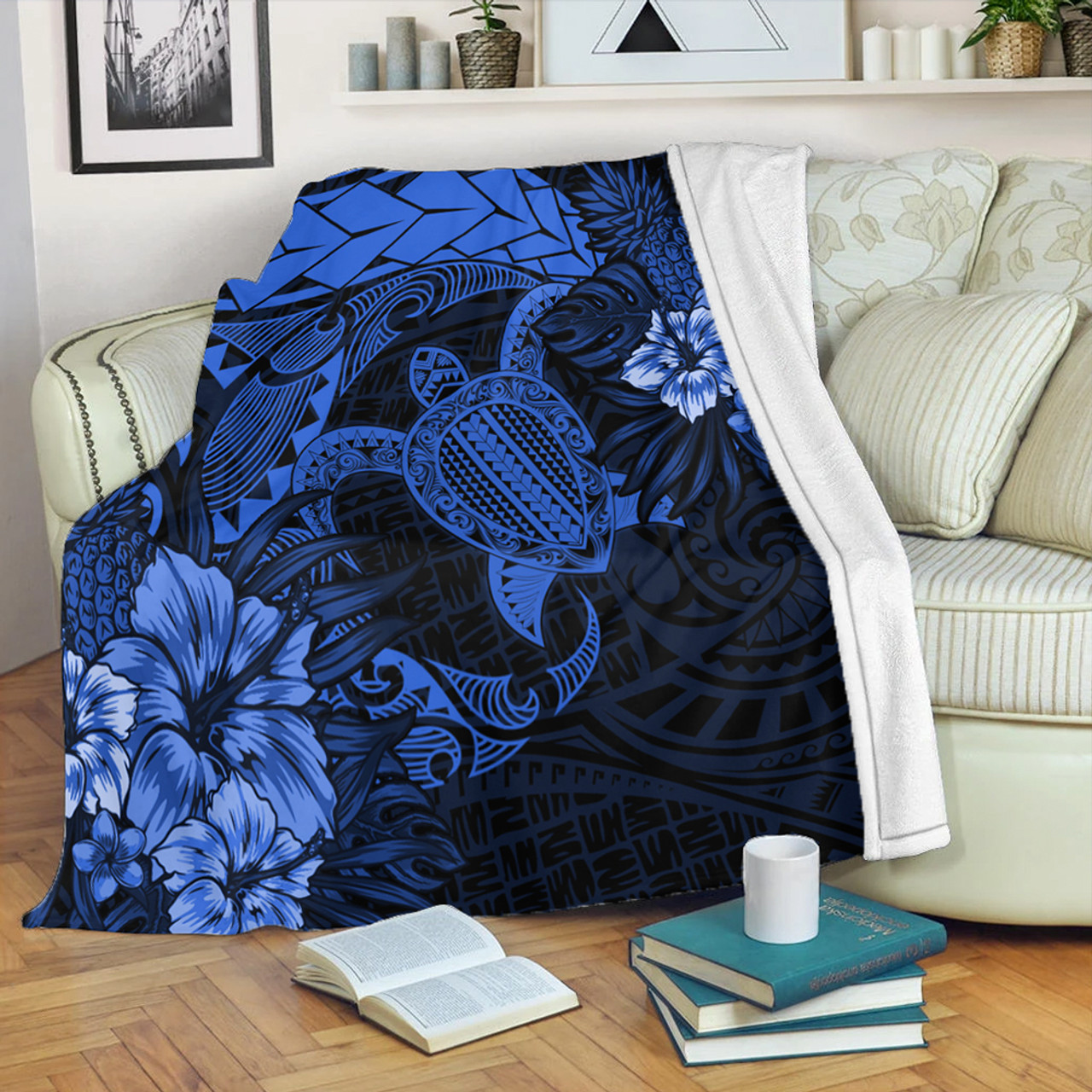 Hawaii Premium Blanket Hawaii Polynesian Turtle Tropical Blue