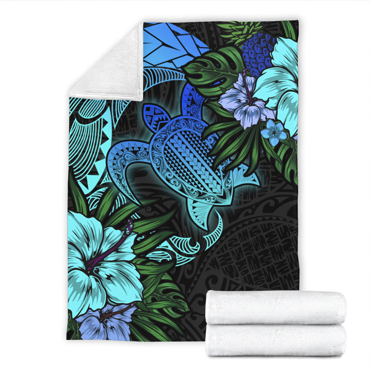Hawaii Premium Blanket Hawaii Polynesian Turtle Tropical Blue Gardient Blue