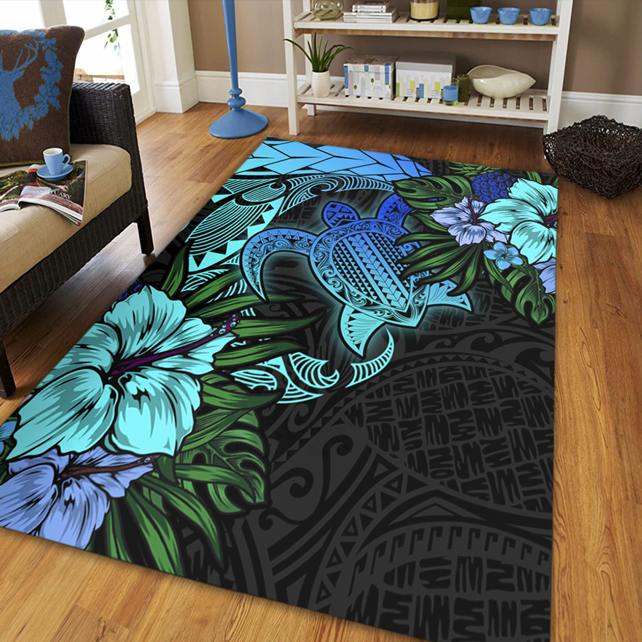 Hawaii Area Rug Hawaii Polynesian Turtle Tropical Blue Gardient Blue