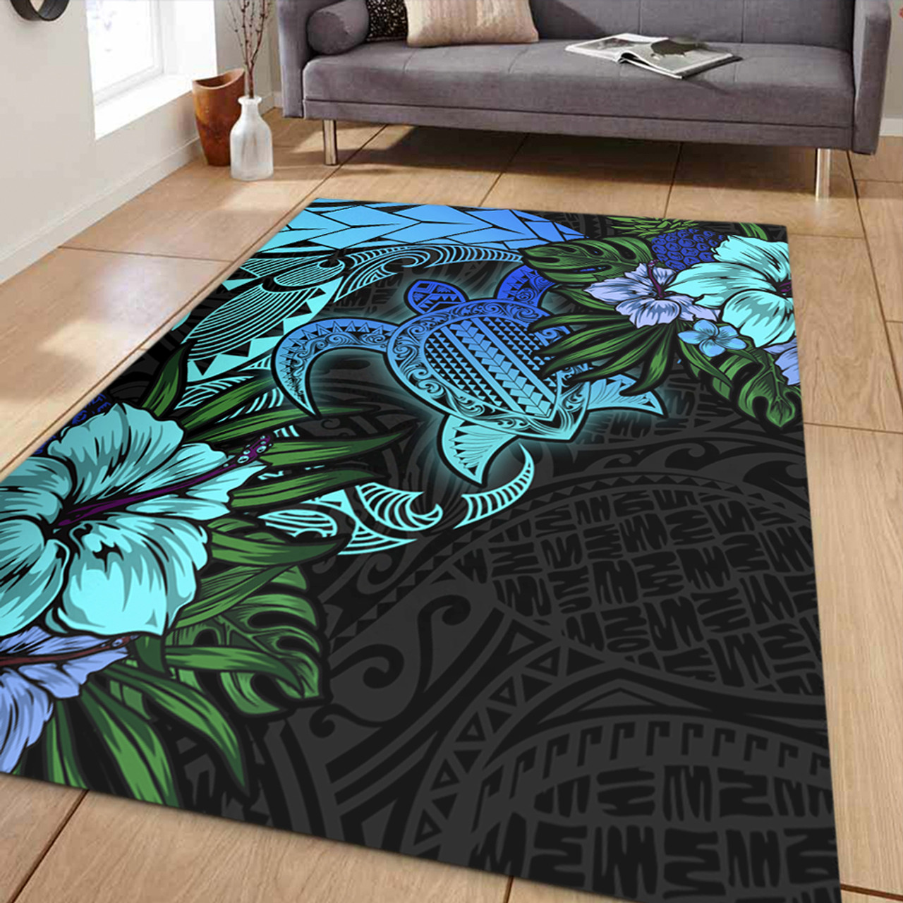 Hawaii Area Rug Hawaii Polynesian Turtle Tropical Blue Gardient Blue