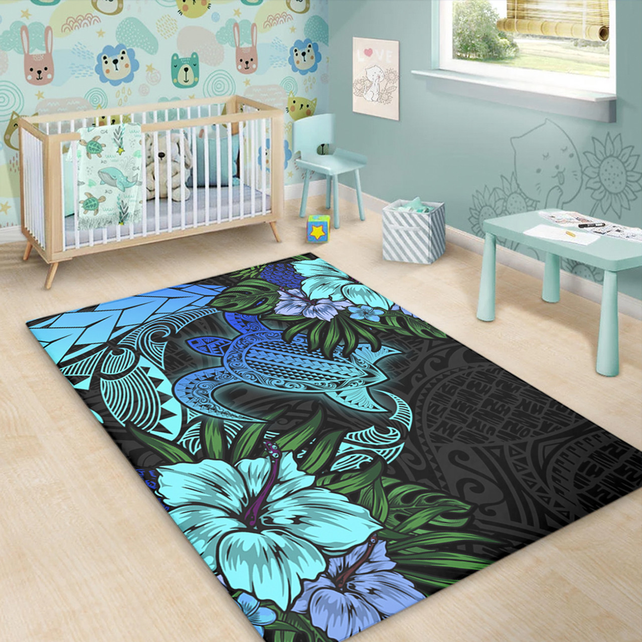 Hawaii Area Rug Hawaii Polynesian Turtle Tropical Blue Gardient Blue