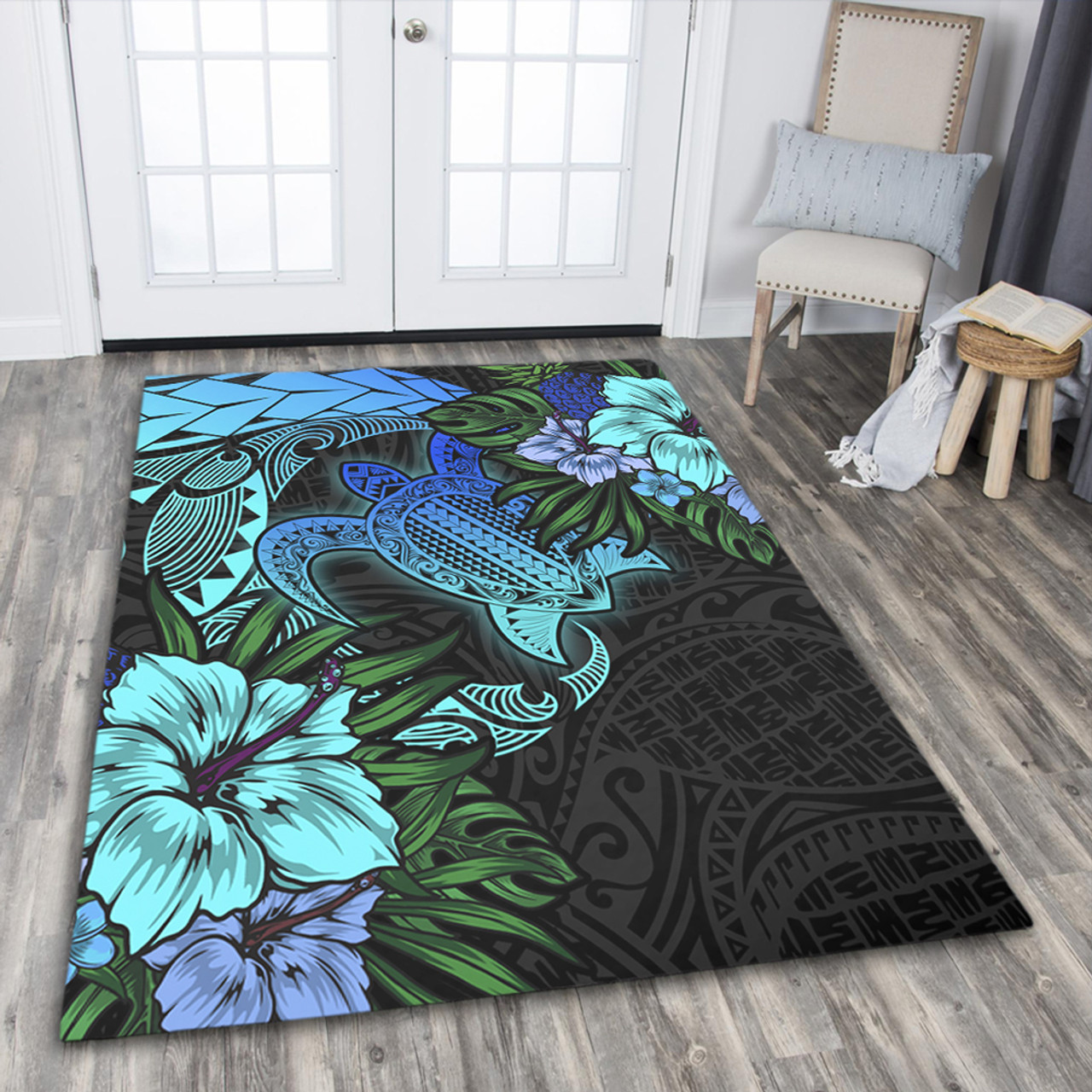 Hawaii Area Rug Hawaii Polynesian Turtle Tropical Blue Gardient Blue