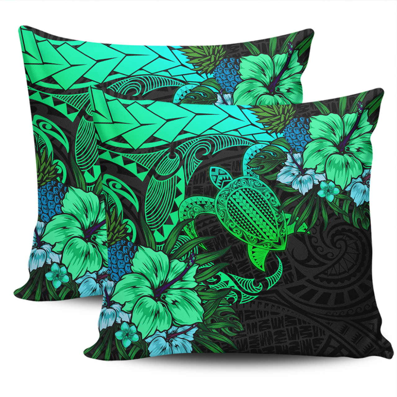 Hawaii Pillow Cover Hawaii Polynesian Turtle Tropical Gardient Green