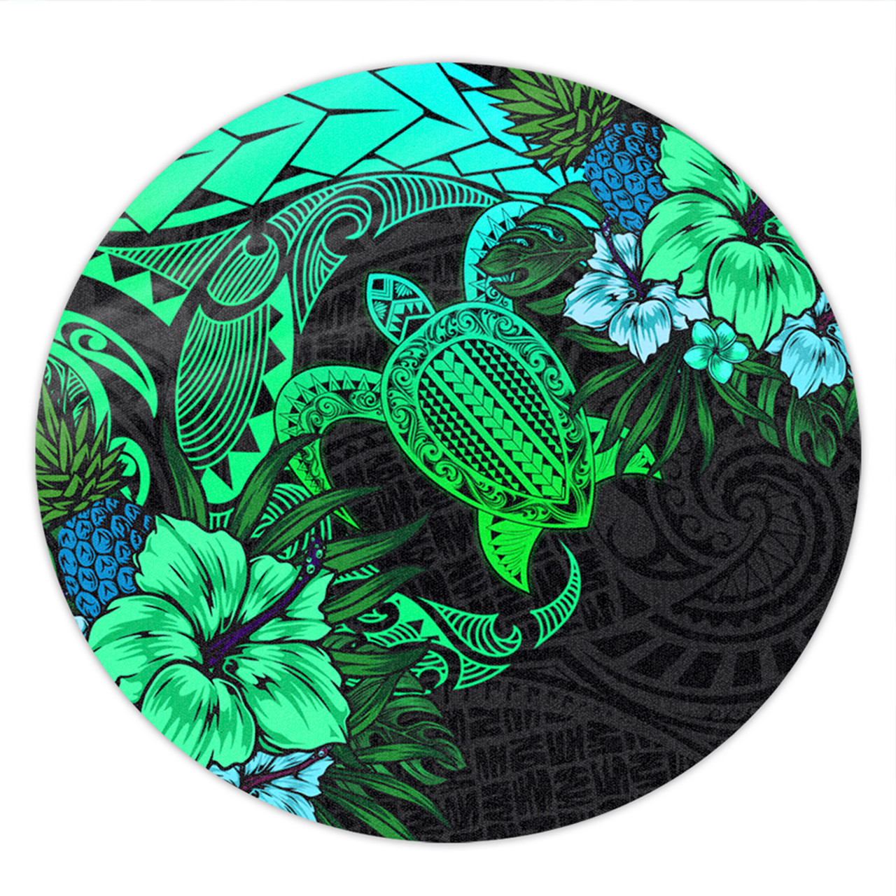 Hawaii Round Rug Hawaii Polynesian Turtle Tropical Gardient Green