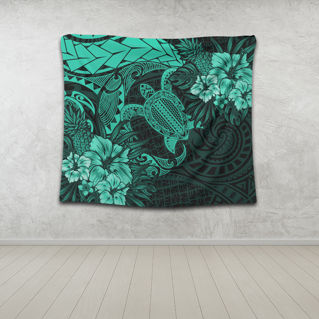 Hawaii Tapestry Hawaii Polynesian Turtle Tropical Patina Green